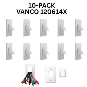 Vanco 120614X Two-Piece Bulk Cable Wall Plates 10-Pack White New Sealed